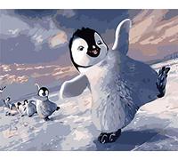 Amiiba DIY Paint by Numbers Kits, Cute Penguins 16x20 inch Acrylic Painting by Number Wall Art Crafts (Penguin, Without Frame)