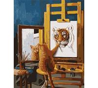 Amiiba DIY Paint by Numbers Kits, I am Tiger, A Cute Cat Painting 16x20 inch Acrylic Painting by Number Wall Art Crafts (Cat, with Frame)