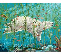Amiiba DIY Paint by Numbers Kits, Polar Bear in The Water, Underwater World Seaweed Animal Jellyfish Fish Coral Reef 16x20 inch Acrylic Painting by Number Wall Art Crafts (Bear, with Frame)