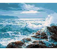 Amiiba DIY Paint by Numbers Kits, Rock Ocean Scenes 16x20 inch Acrylic Painting by Number Wall Art Crafts (Waves, Without Frame)