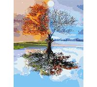 Amiiba DIY Paint by Numbers Kits, Romantic Four Season Tree 16x20 inch Acrylic Painting by Number Wall Art Crafts (4 Seasons, Without Frame)