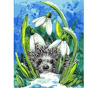 Amiiba DIY Paint by Numbers Kits, Snow Hedgehog White Flowers 16x20 inch Acrylic Painting by Number Wall Art Crafts (Hedgehog, Without Frame)