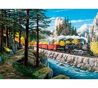 Amiiba DIY Paint by Numbers Kits, Steam Train, Alpine Pine Forest River 16x20 inch Acrylic Painting by Number Wall Art Crafts (Train, Without Frame)