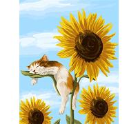Amiiba DIY Paint by Numbers Kits, Sunflowers and Sleeping Cat 16x20 inch Acrylic Painting by Number Wall Art Crafts (Cat, with Frame)