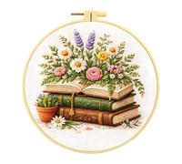 Amiiba Embroidery Kit with Book Floral Patterns for Beginners Adults (Book) | DIY Full Range Stamped Embroidery Cross Stitch Intermediate Kits with Vintage Book Rose Daisy Lavender Floral