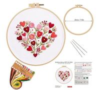 Amiiba Embroidery Starter Kit with Floral Heartbeat Pattern, Valentine's Day CoupleDIY Full Range Stamped Embroidery Cross Stitch Kits for Beginners Adults (Heartbeat)