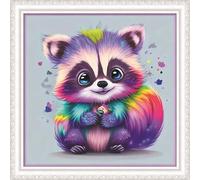 Amiiba Pre Printed Cross Stitch Kits for Adults, Colorful Little Raccoon 11ct Stamped Embroidery Kits DIY Wall Art Decor for Beginners (Little Raccoon)