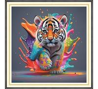 Amiiba Pre Printed Cross Stitch Kits for Adults, Colorful Little Tiger 11ct Stamped Embroidery Kits DIY Wall Art Decor for Beginners (Little Tiger)