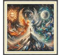 Amiiba Pre Printed Cross Stitch Kits for Adults, Phoenix on Fire 11ct Stamped Embroidery Kits DIY Wall Art Decor for Beginners (Phoenix on Fire)