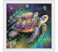 Amiiba Pre Printed Cross Stitch Kits for Adults, Turtle Mother and Son 11ct Stamped Embroidery Kits DIY Wall Art Decor for Beginners (Turtle)