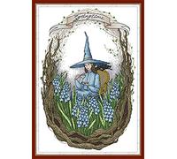 Amiiba Stamped Cross Stitch Kits, Springtime Tea Party Magic Witch Lavender Field DIY 11CT 14.9x20.4 inch (Spring)