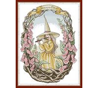 Amiiba Stamped Cross Stitch Kits, Summertime Concert Magic Witch Pink Morning Glory DIY 11CT 15.7x20.4 inch (Summer)
