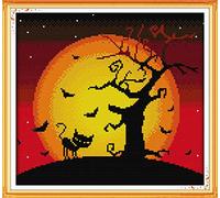Amiiba Stamped Cross Stitch Kits, The Night of Halloween DIY 11CT 15.3x14.5 inch (Halloween Night)