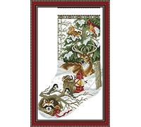 Amiiba Stamped Cross Stitch Kits, Winter Forest Animal Christmas Stocking DIY 11CT 16.9x26.7 inch (Christmas Stocking)