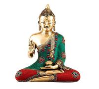 Amilav Collections 1.2 Feet Tall Tibetan Buddha Statue Large Big, Coral Lapis Turquoise Gemstones Bronze Buddhist Sakyamuni Blessing Buddha Sculpture