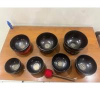 Amilav Collections 7 Chakra Singing Bowl Set - Tibetan Singing Bowl Set of 7 - Handcrafted Healing Bowls (5"-10") - Chakra Symbols with Chakra Carving - Meditation & Sound Therapy