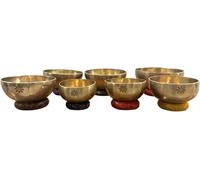 Amilav Collections 7 Chakra Singing Bowl Set - Tibetan Singing Bowl Set of 7 - Handcrafted Healing Bowls (5"-10") - Chakra Symbols with Lotus Flower Carving - Meditation & Sound Therapy