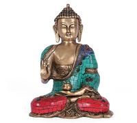 Amilav Collections Abhaya Buddha Statue Nepal Turquoise Blessing Brass Buddha Idol India Decor Art