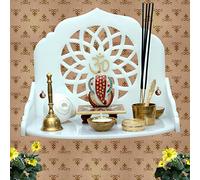 Amilav Collections Acrylic MANDALA Wall Mounted White Cast Acrylic Home Pooja Temple Mandir Puja Room items stand Home Decor Office Chowki Shelf Hanging Product (H- 9.92, L- 12, W-9.0 Inch, White)
