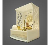 Amilav Collections Acrylic Roli Beautiful Pooja Mandir and Stand for Home and Office, Wall Mounted with LED Spot Light (H-15.5, L-11.5, W-11 in)