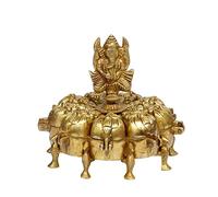 Amilav Collections Brass Ganesha Chopda Box Ganpati Idol Multiple Nine Box Compartment for Kumkum Sindoor Vermillion Worshiping Ritual Marriage Gift Gold 6 Inch