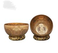 Amilav Collections Buddha Etched Handmade Singing Bowls, Handmade Singing Bowl with Fine Etching Carving, Tibetan Singing Bowl with Cushion & Mallet, Spiritual Healing and Meditation
