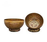 Amilav Collections Buddhas Eyes Etched Handmade Singing Bowls, Handmade Singing Bowl with Fine Etching Carving, Tibetan Singing Bowl with Cushion & Mallet, Spiritual Healing and Meditation