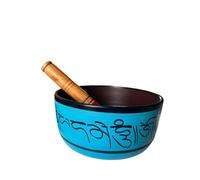 Amilav Collections Hand Painted Metal Tibetan Singing Bowl Set - Large 7" Musical Instrument with Wooden Stick Mallet - For Meditation Yoga and Healing - Om Mani Padme Hum Peace