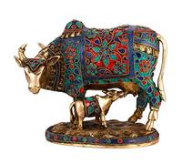 Amilav Collections HomeAdri Beautiful Lucky Nandi Kamdhenu Cow & Calf Brass Sculpture- Religious KamDhenu Cow Statue