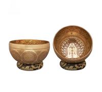 Amilav Collections Tibetan Buddhist Etched Handmade Singing Bowls, Handmade Singing Bowl with Fine Etching Carving, Tibetan Singing Bowl with Cushion & Mallet, Spiritual Healing and Meditation