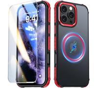 AMILIFECASES Magnetic for iPhone 16 Pro Max Case, [1X 9H Screen Protector] [Anti-Fingerprint] [Anti-Scratch], Translucent Matte Back Slim Shockproof Case for iPhone 16 Pro Max 6.9inches - Red