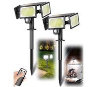 Amiluo 2-in-1 Solar Spotlights Outdoor with Ground Stakes, 304 LED 3000LM Security Flood Lights with Remote, 3 Modes Solar Motion Sensor Lights Waterproof, Wall Lights for Driveway (2Pack-Daylight)