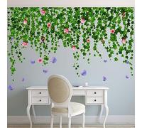 Amimagen Green Hanging Vine Flower Wall Stickers - Nature Plants Floral Leaves Wall Decals - Bedroom Living Room Sofa TV Background Home Wall Stickers
