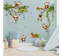 Amimagen Monkey Climbing Tree Wall Decals - Jungle Animals Vine Leaves Wall Stickers - Baby Nursery Kids Girls Boys Room Daycare Playroom Classroom Wall Decor