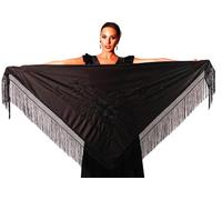 AMINA JAADE Large flamenco shawl. Measures 195 x 95 cm excluding the fringes (30 cm), embroidered on one side., Black, Black Embroidery, L