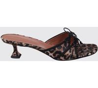 AMINA MUADDI Eleonora Animalier Satin Mules with a Low Spool Heel - Size: 38 - female