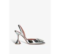 Amina Muaddi Womens Silver Begum Crystal-embellished Leather Slingback Courts Eur 39.5 / 6.5 Uk Women