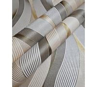 AMINAH DECO 3D Wave Stripe Wallpaper Beige Embossed Vinly Non-Pasted Waterproof Wall Covering 374.00”x 20.8” [ Not Peel and Stick ]