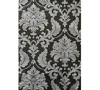AMINAH DECO Luxury Damask Vintage Wallpaper Black Silver Embossed Vinyl Decorative Home Wallpaper 20.8in x 32.80ft