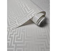 AMINAH DECO Matte Textured Greek Key Wallpaper Art 3D White Maze Matte Non Woven Wall Paper Roll 20.8" x 32.80 ft (57.0 sq. ft)