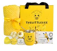 AMIND The Little Bee Yellow Gift Box for Women with Honey Scent Candle and Soap, Chamomile Bath Bomb, Shower Steamers, Cozy Throw Blanket, Yellow Tumbler, Heart Key Chain, Greeting Card and Gift Bag