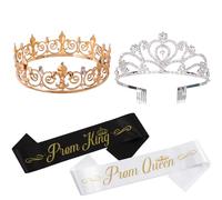 AMind4U 2Pcs Kings Crown Prom King and Queen Crowns with Sashes for Men Women Birthday Wedding Halloween Bridegroom Bride Princess Party Favors (Gold & Silver), One Size, metal