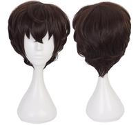 Amine Bungou Stray Dogs Cosplay Wig, Brown Short Curly Hair Wigs with Bangs and Detachable Ponytail for Woman and Man Halloween, Comic Con, Cosplay Show