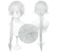 Amine Bungou Stray Dogs Okura Teruko Cosplay Wig, White Long Wavy Hair Wigs with Bangs and Detachable Ponytail for Woman and Man Halloween, Comic Con, Cosplay Show