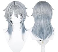 Amine Cosplay Wig Game Gray Mixed Blue Long Straight Hair Wigs for Man and Women Halloween, Comic Con, Cosplay Show Wigs
