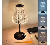 Amingulry Cordless Rechargeable Metal Table Lamp, Crystal Shade, Black | 4000mAh Battery Operated, 3 Color Modes, Dimmable LED Touch Beside Ambient Light, Portable for Bedroom Restaurant Outdoor