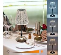 Amingulry Cordless Rechargeable Metal Table Lamp, Crystal Shade, Silver | 2000mAh Battery Operated, 3 Color Modes, Dimmable LED Touch Beside Ambient Light, Portable for Bedroom Restaurant Outdoor