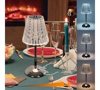 Amingulry Cordless Rechargeable Metal Table Lamp, Crystal Shade, Silver | 4000mAh Battery Operated, 3 Color Modes, Dimmable LED Touch Beside Ambient Light, Portable for Bedroom Restaurant Outdoor