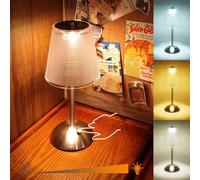 Amingulry Cordless Rechargeable Metal Table Lamp, Cube Shade, Nickel | 4000mAh Battery Operated, 3 Color Modes, Dimmable LED Touch Beside Ambient Light, Portable for Bedroom Restaurant Outdoor