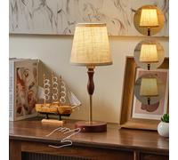 Amingulry Cordless Table Lamp, 4000mAh Rechargeable Battery Operated, Portable 3-Level Brightness LED Touch Beside Lamp, Metal Wood with Fabric Shade Night Light for Bedroom, Patio, Restaurant (Gold)